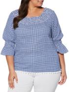 Rafaella Plus Gingham Bell-sleeve Cotton Top