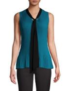 Donna Karan Sleeveless Pleated Tie Top