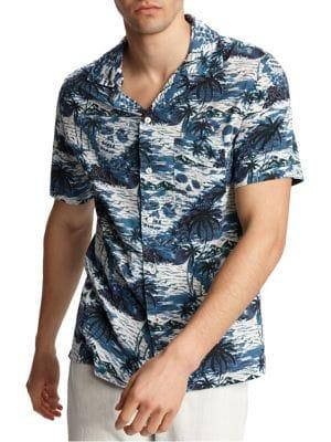John Varvatos Star U.s.a. Palm Printed Camp Shirt
