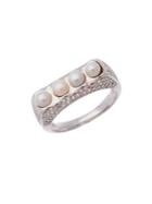 Lord & Taylor Pearl Cubic Zirconia And Sterling Silver Ring