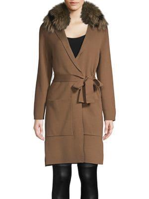 Kobi Halperin Addie Genuine Fox Fur Collar Wrap Sweater