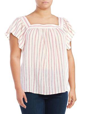 Vince Camuto Plus Squareneck Metallic Stripe Top