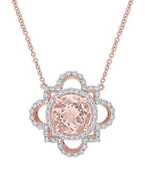 Sonatina 14k Rose Gold, Diamond And Morganite Quatrefoil Necklace