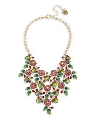 Betsey Johnson Enchanted Rose & Stone Bib Statement Necklace