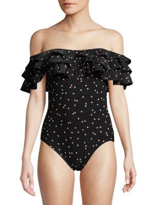 Kate Spade New York One-piece Dotted Off-shoulder Ruffle Swimsuit