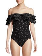 Kate Spade New York One-piece Dotted Off-shoulder Ruffle Swimsuit