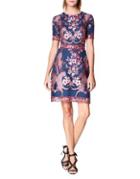 Marchesa Notte Embroidered Roundneck Fit-&-flare Dress