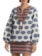 Trina Turk Flower Power Cotton Clip Jacquard Damas Top
