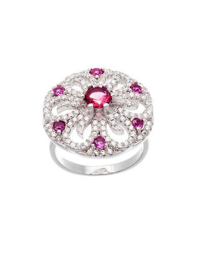Lord & Taylor White And Fuchsia Cubic Zirconia Flower Ring
