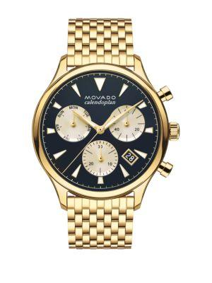 Movado Heritage Series Yellow Gold Stainless Steel Calendoplan Chronograph Watch