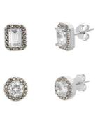 Lord & Taylor Set-of-2 925 Sterling Silver & White Crystal Halo Stud Earrings