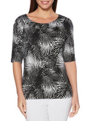 Rafaella Petite Printed Lace-up Shoulder Top