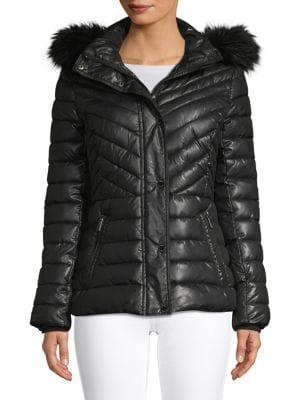 Kenneth Cole New York Faux Fur Trim Puffer Jacket