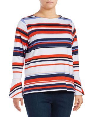 Lord & Taylor Plus Stripe Bell-sleeve Top