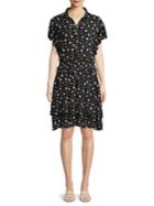 C & C California Smocked Floral Ruffle Shirt Dress
