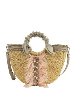 Sam Edelman Idina Feather Straw Top Handle Bag