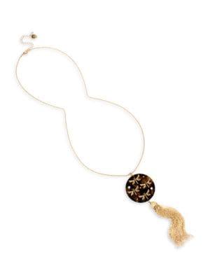 Betsey Johnson Tortifly Goldtone & Crystal Tortoise Fringe Tassel Pendant Necklace