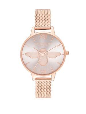Olivia Burton 3d Bee Rose Goldtone Mesh Bracelet Watch