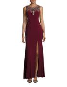 Betsy & Adam Embellished Illusion Gown