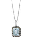 Effy Aquamarine, Diamond And 14k White Gold Pendant Necklace