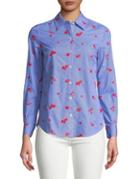 Lord & Taylor Petite Embroidered Floral Cotton Button-down Shirt