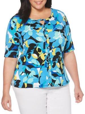 Rafaella Plus Floral Studded Cotton Top