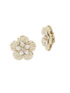 Miriam Haskell Vintage Pearl White Flower Crystal And Faux Pearl Stud Earrings