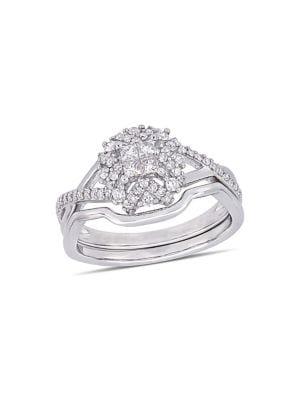 Sonatina Sterling Silver And Diamond Crisscross Bridal Ring Set