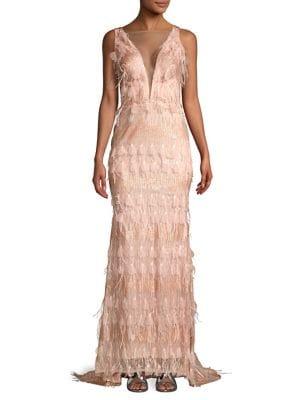 Nicole Bakti Fringe V-neck Gown