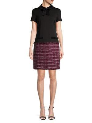 Karl Lagerfeld Paris Tweed Ponte Velvet Tie Sheath Dress