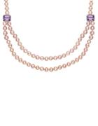 Lord & Taylor Sterling Silver Pink Freshwater Pearl And Amethyst Necklace