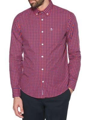 Original Penguin Star Gingham Long-sleeve Button-down Shirt