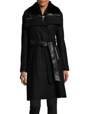 French Connection Faux Fur Belted Coat