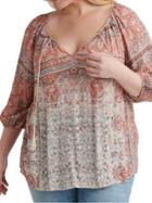 Lucky Brand Plus Plus Printed Peasant Blouse