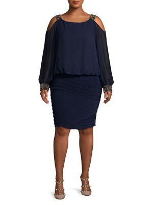 Betsy & Adam Plus Embellished Cold-shoulder Blouson Dress