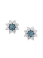 Lord & Taylor Sterling Silver, Blue & White Diamond Stud Earrings