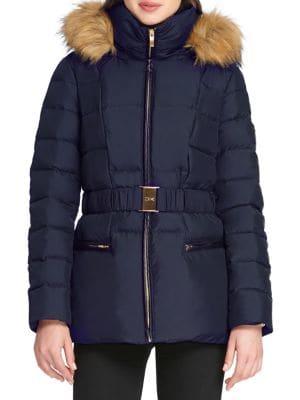 Donna Karan Faux Fur-trimmed Down Jacket