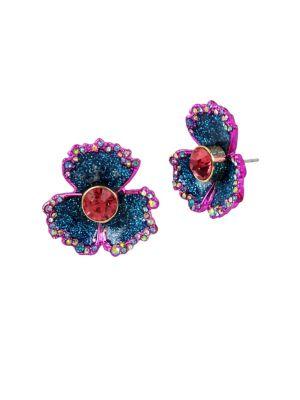 Betsey Johnson Blooming Crystal Flower Stud Earrings