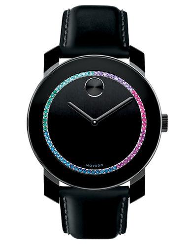 Movado Bold Crystal, Stainless Steel & Leather Watch