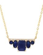 Lord & Taylor Sapphire And 0.051 Tcw Diamond 14k Yellow Gold Five-stones Necklace