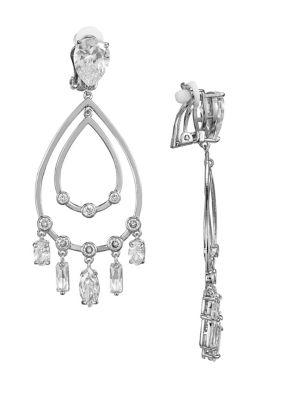 Nina E-braelyn Silvertone Frontal Pear Cz Clip-on Earrings