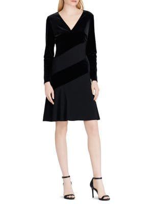 Lauren Ralph Lauren Paneled Velvet Flare Dress