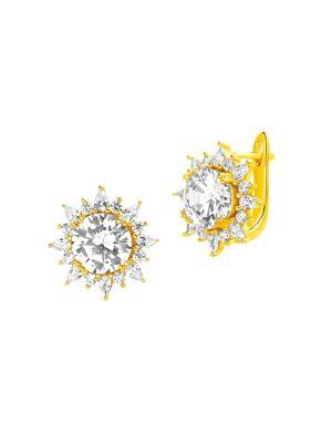 Lord & Taylor Floral 14k Goldplated & Crystal Clip Earrings