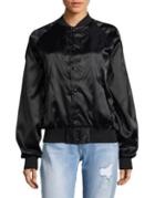 Bow And Drape Stand Collar Satin Bomber Jacket