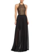 Dress The Population Farah Sequin Chiffon Halter Gown