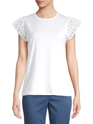Michael Michael Kors Lace-sleeve Cotton Top