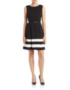 Calvin Klein Belted Stripe A-line Dress