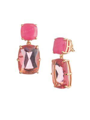 Carolee Malibu Dreams Raspberry Jade Rectangular Cushion Cut Double Drop Earrings