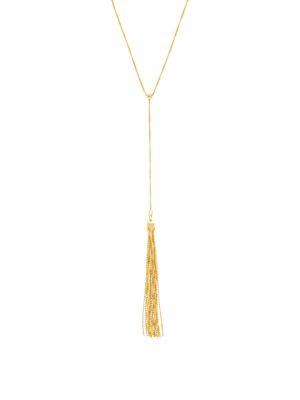 Lord & Taylor 18k Gold And Sterling Silver Tassel Y Slider Necklace