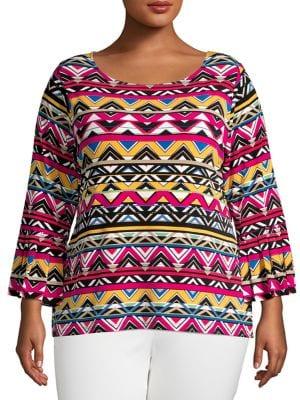 Rafaella Plus Geometric-print Scoopneck Top